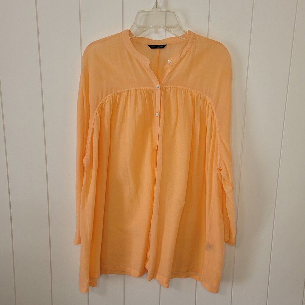 Massimo Dutti Blouse Top Womens Size Medium Orange Popover Coastal Beachy